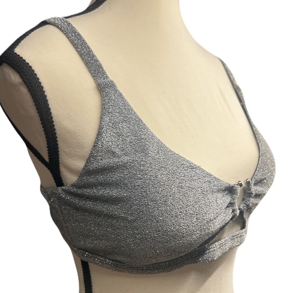 BEBE Metallic Lurex Bikini Swimsuit Silver New XL - Picture 7 of 9